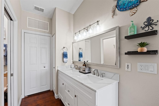 bathroom featuring wood-type flooring and vanity