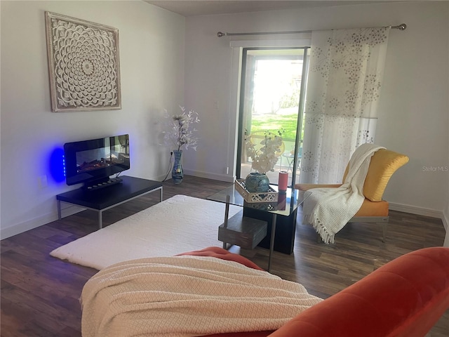 living area featuring wood finished floors and baseboards