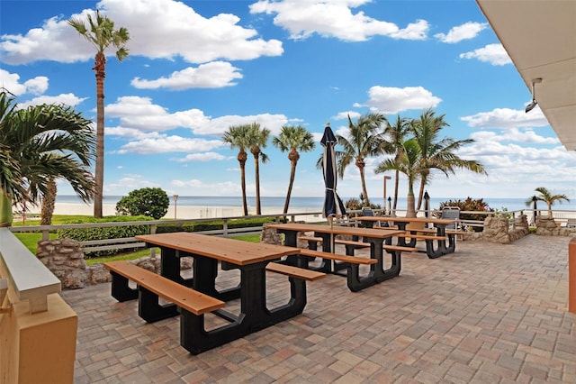 view of patio / terrace featuring a water view