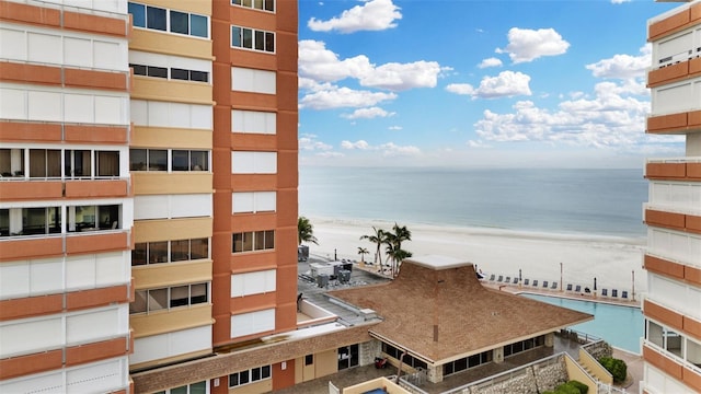 property view of water featuring a beach view