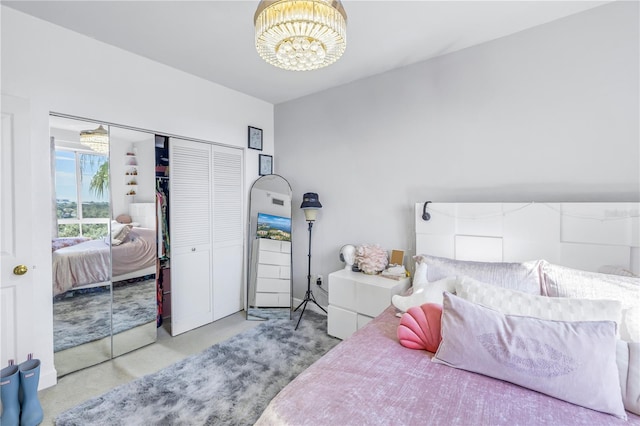 bedroom featuring a chandelier