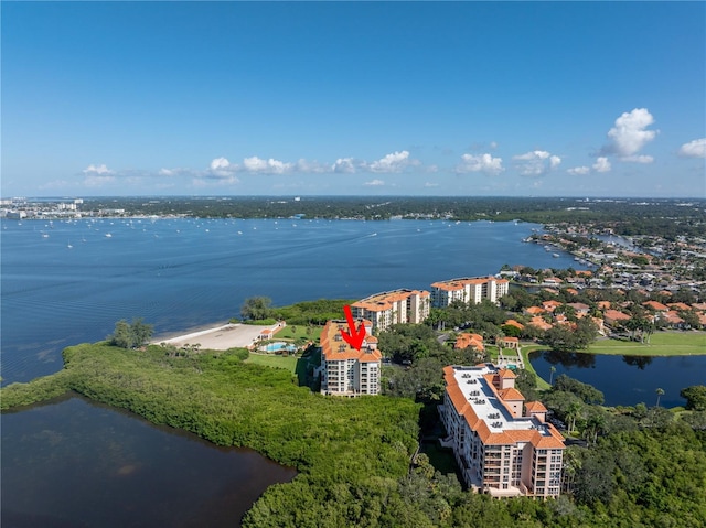 bird's eye view featuring a water view