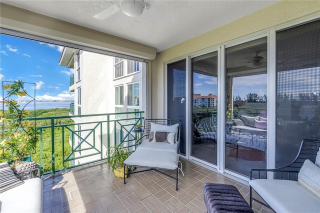 balcony with ceiling fan