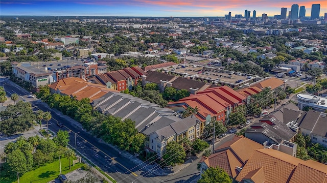 view of aerial view at dusk