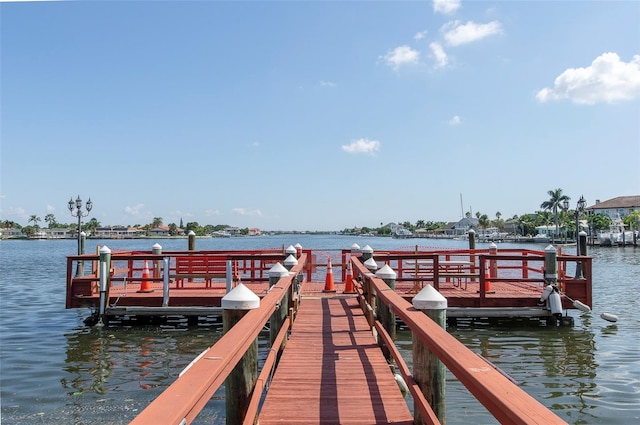 dock area with a water view