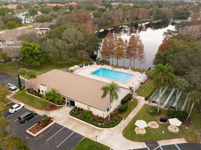 aerial view with a water view