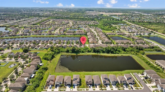 aerial view with a water view