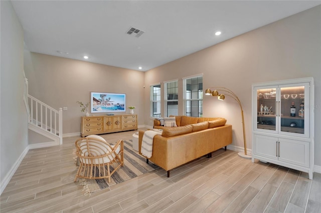 living room featuring light hardwood / wood-style floors