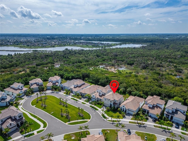 aerial view with a water view