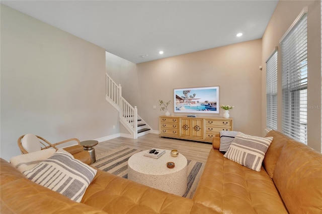 living room featuring light wood-type flooring