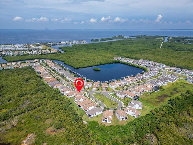 aerial view with a water view