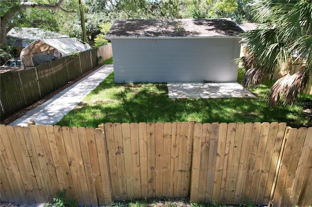 exterior space with a storage shed