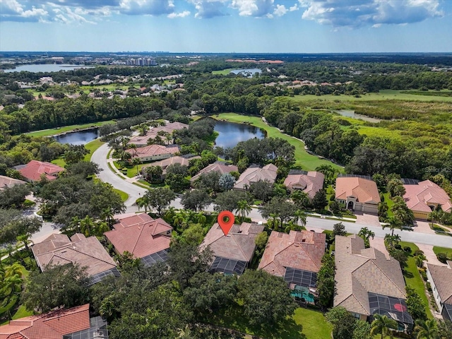 aerial view with a water view