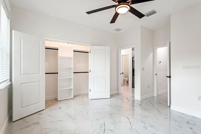 unfurnished bedroom with ceiling fan