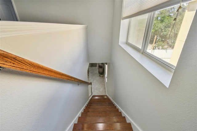 stairs featuring hardwood / wood-style floors