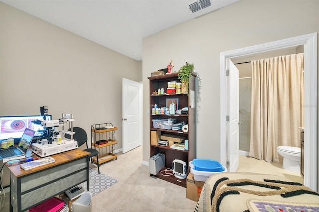 interior space featuring light colored carpet