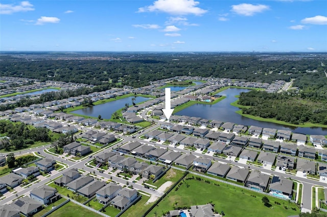 bird's eye view featuring a water view