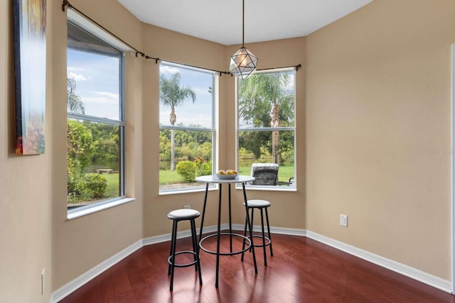 dining space with dark hardwood / wood-style floors