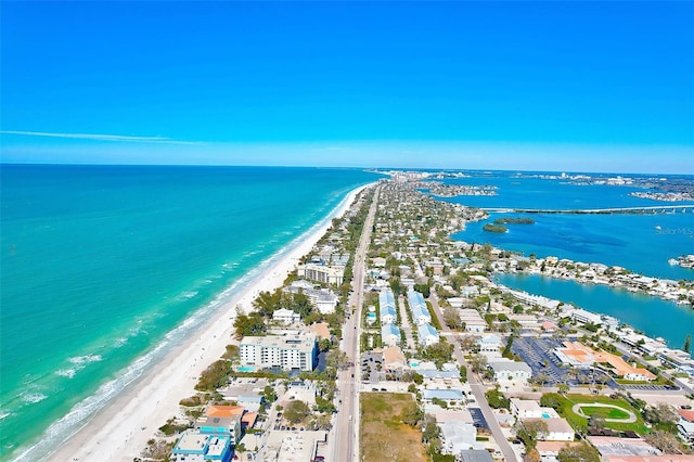 bird's eye view with a beach view and a water view