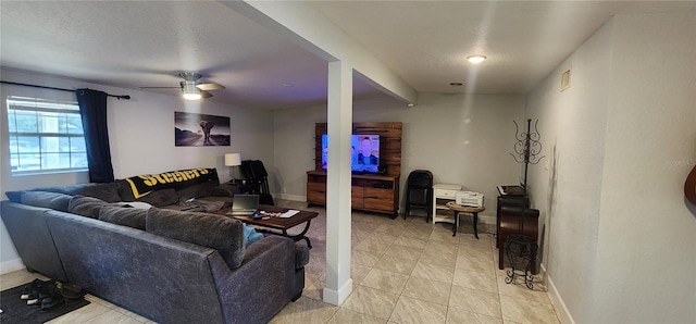 living room with ceiling fan