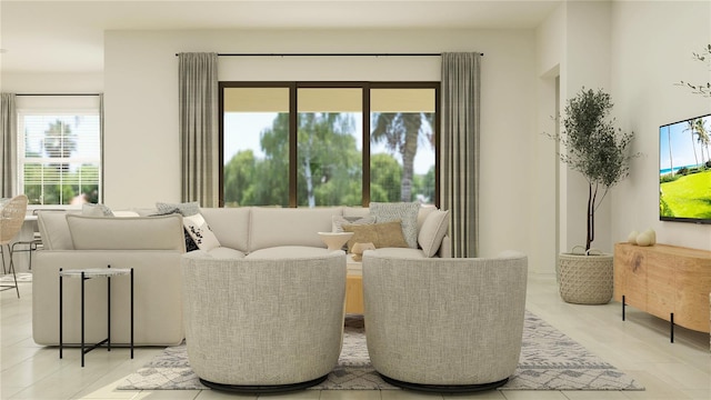 living room with light tile patterned floors