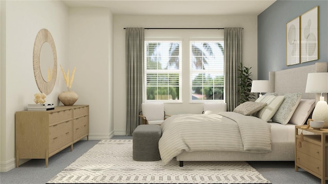 bedroom featuring light colored carpet