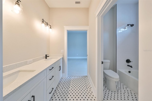 full bathroom with vanity, toilet, and bathtub / shower combination