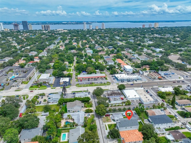 bird's eye view featuring a water view