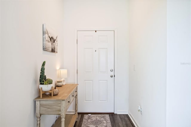 doorway featuring dark wood-type flooring