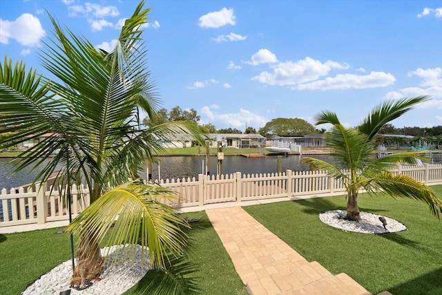 view of yard with a water view