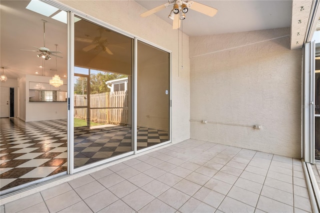 exterior space featuring a skylight