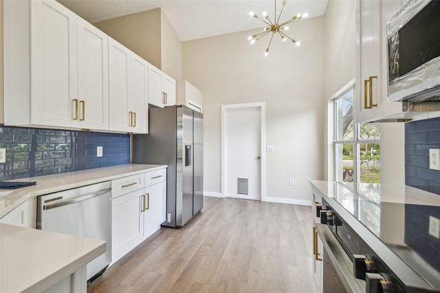 kitchen featuring decorative backsplash, white cabinetry, and appliances with stainless steel finishes