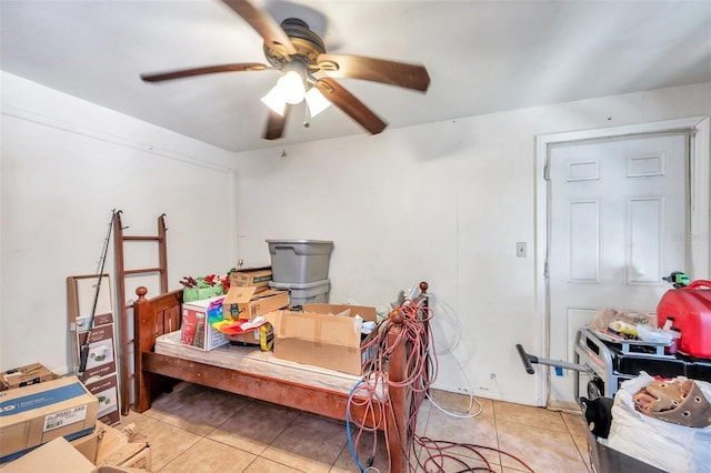 interior space featuring ceiling fan