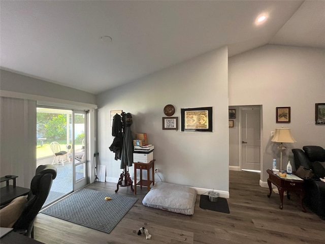 interior space featuring vaulted ceiling and dark hardwood / wood-style floors