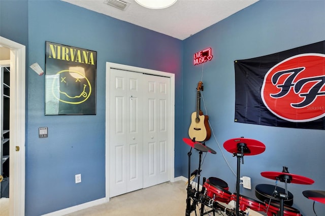 game room with carpet flooring