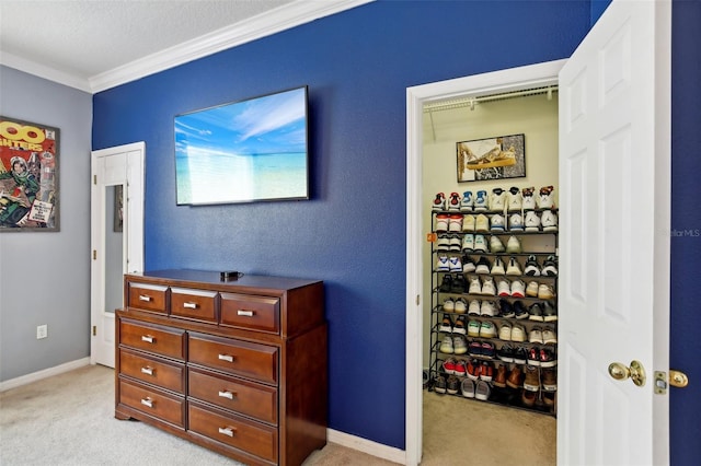 interior space featuring light colored carpet