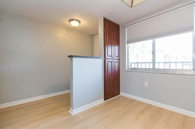 spare room with light wood-type flooring and a textured ceiling