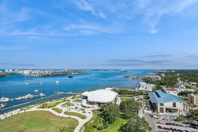 bird's eye view featuring a water view