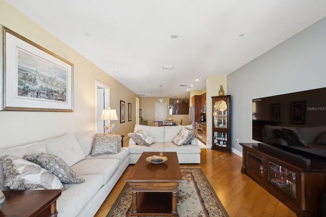 living room with wood-type flooring