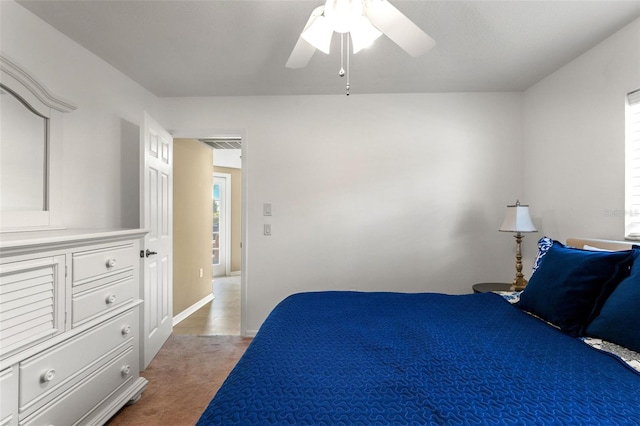 bedroom with carpet flooring and ceiling fan