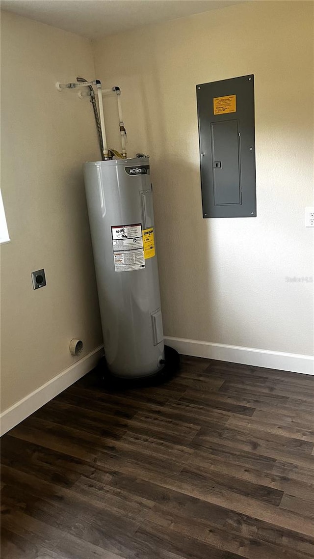 utility room featuring electric panel and water heater