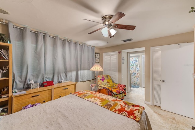 bedroom featuring ceiling fan