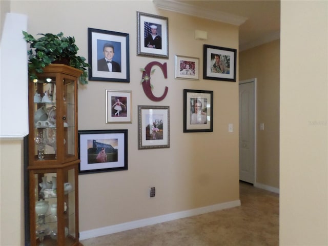 hallway featuring crown molding