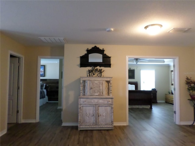 hall with dark hardwood / wood-style flooring