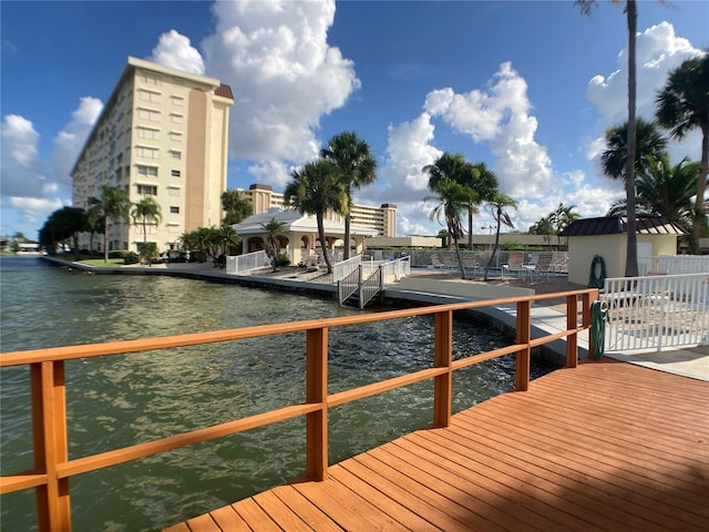 dock area with a water view