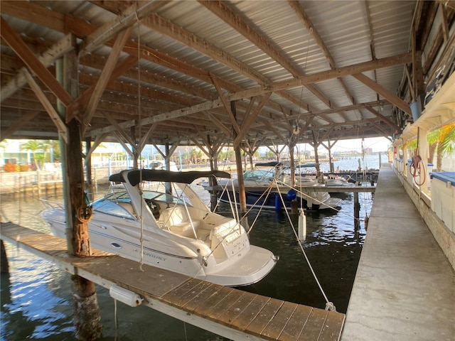 view of dock with a water view