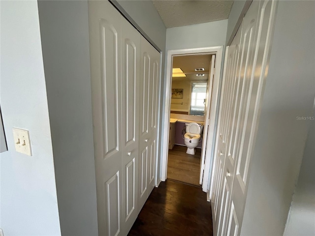 hall with dark hardwood / wood-style flooring