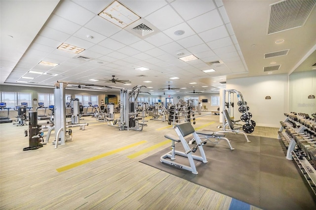 4977 Sapphire Sound Dr, Wimauma, FL 33598 - workout area with ceiling fan, a drop ceiling, and baseboards