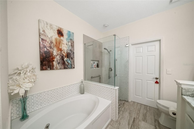 2539 Silverback Ct, Palm Harbor, FL 34684 - bathroom with toilet, vanity, a tile shower, and a bath