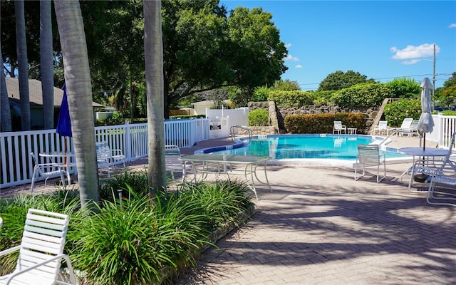 view of swimming pool with a patio